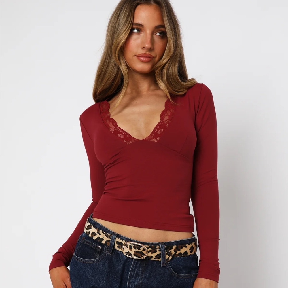 White Fox Boutique Long Sleeve Top - Wine